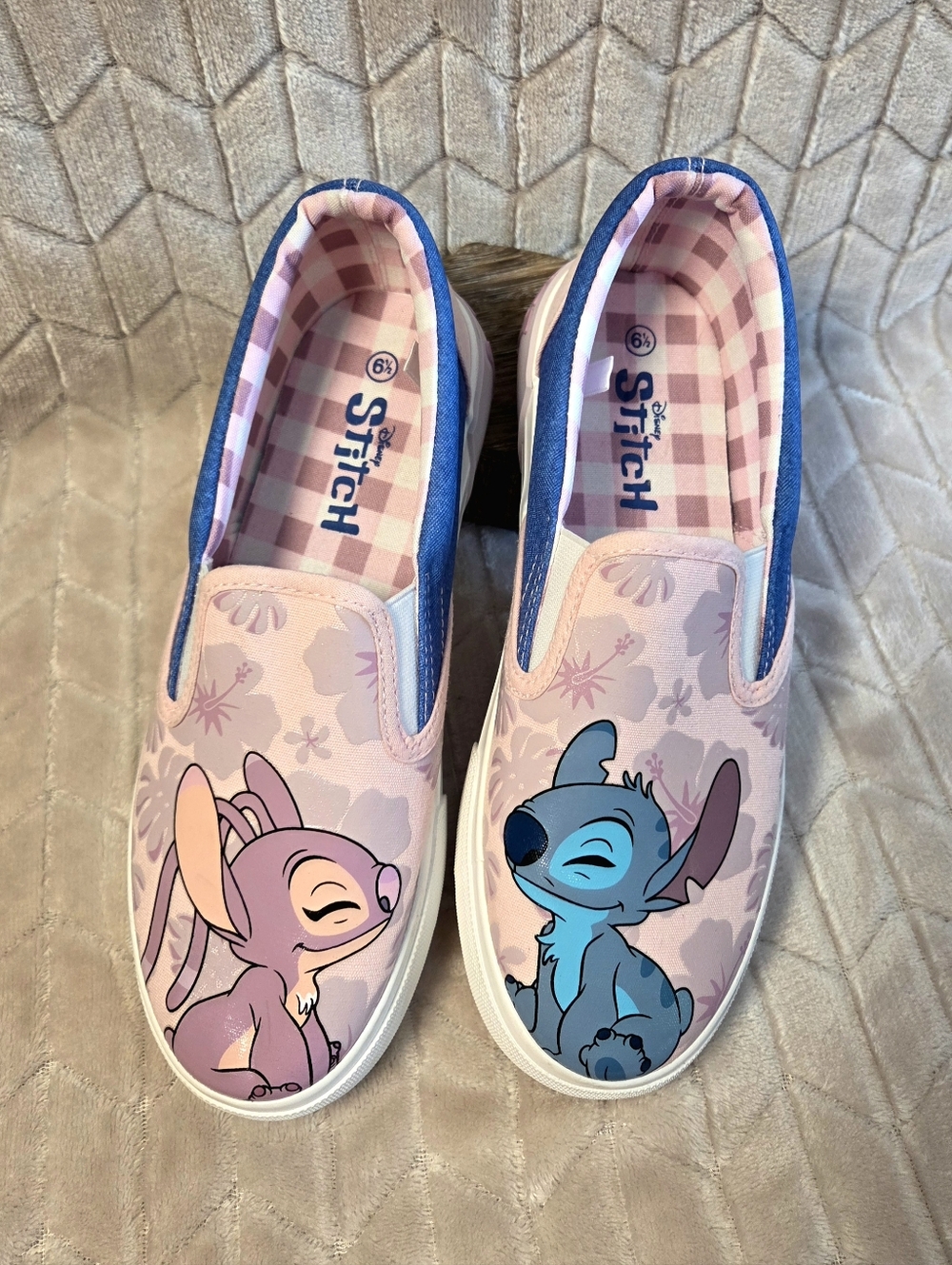 Womens' Stitch And Angel Graphic, Pink And Blue Slip-on Sneakers